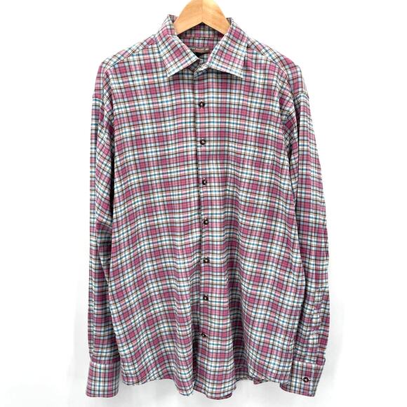 Peter Millar Men's Crown Sport Plaid Blue Pink Button Down Shirt // L - Picture 1 of 5